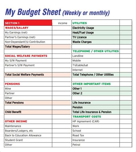 Free Sample Budget Sheet Templates In Pdf Ms Word Excel
