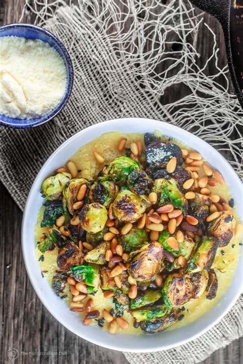 With just a little amount of prep work and a handful of ingredients, this recipe comes together in under 20 minutes. Olive Oil Fried Brussels Sprouts Recipe W/ Quick Polenta | The Mediterranean Dish