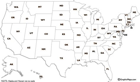Us States Two Letter Abbreviations Map