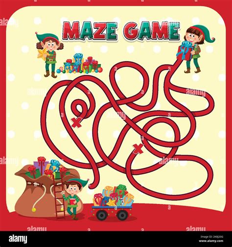 Maze Game Template In Christmas Theme For Kids Illustration Stock