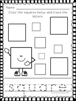 shapes worksheets  preschool   picture book cafe tpt