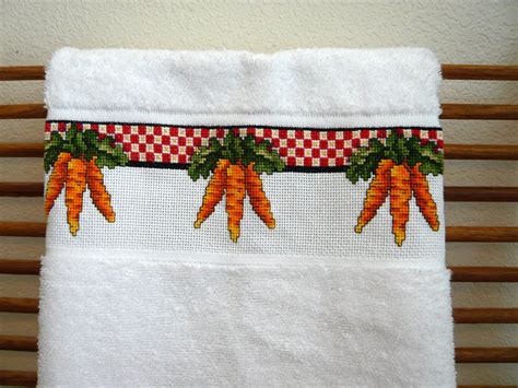 Carrots Cross Stitch Kitchen Hand Towel Wedding T Etsy Cross