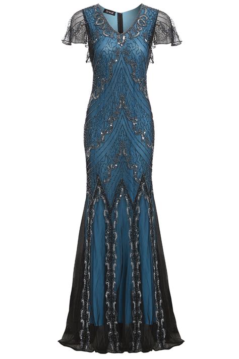 Evelyn Blue Beaded Flapper Dress 20s Great Gatsby Inspired Etsy Canada 20s Dresses Beaded