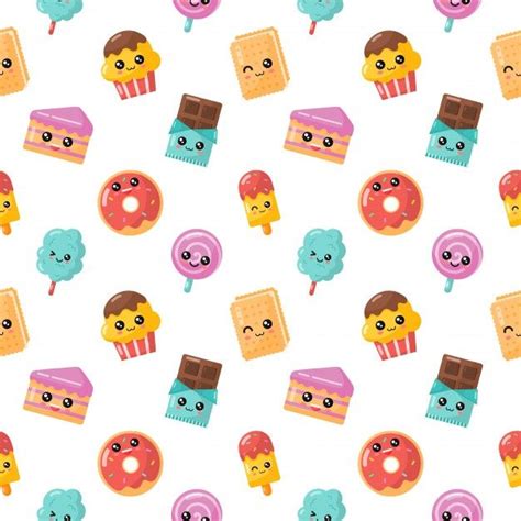 Seamless Pattern Kawaii Cartoon Dessert Sweet Candy Isolated In 2020