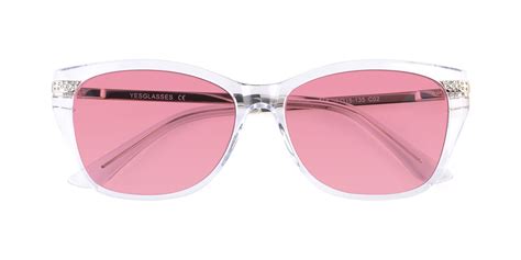 clear hipster acetate cat eye tinted sunglasses with medium pink sunwear lenses 17515