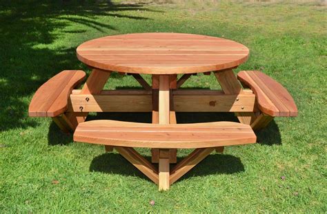 Round Wooden Picnic Table With Attached Benches