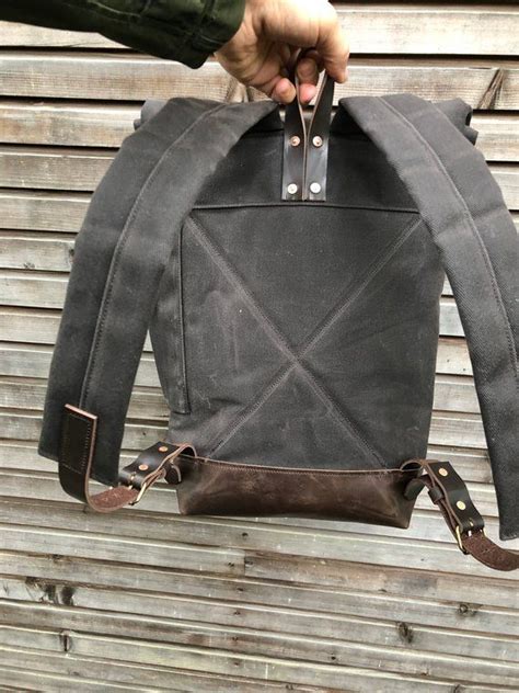 Waxed Canvas Leather Backpack Medium Size Hipster Backpack Etsy