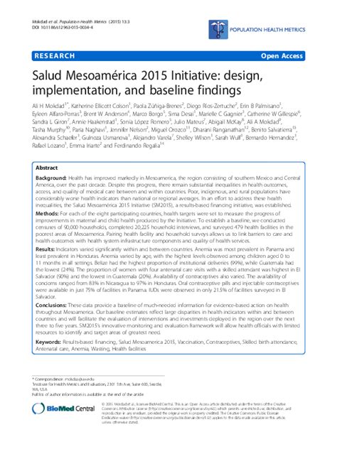 Pdf Salud Mesoamérica 2015 Initiative Design Implementation And