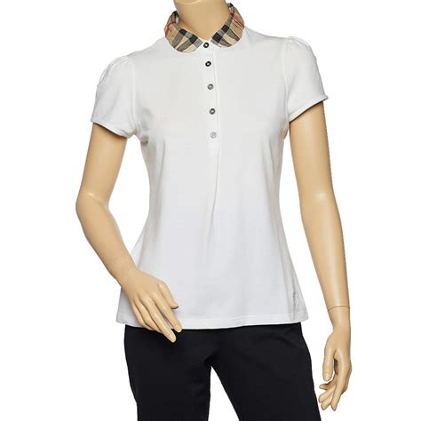 Burberry Brit White Cotton Nova Check Collar Detail Polo T Shirt M