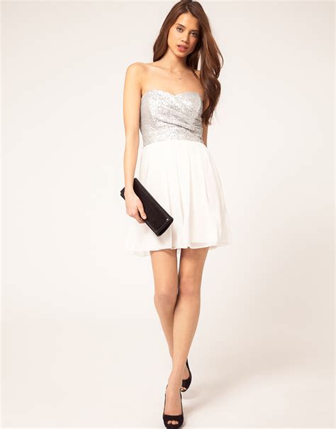 Tfnc London Tfnc Dress With Sequin Bandeau And Chiffon Skirt