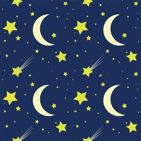 Night Sky Seamless Pattern Stars And Month On A Blue Background