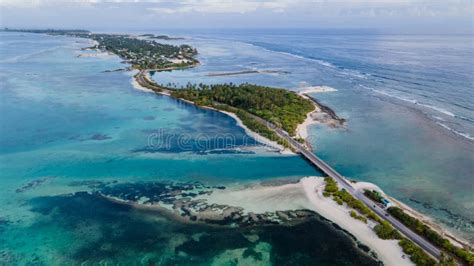 Aerial View Of Tropical Beach Landscape At Addu City Maldives Stock