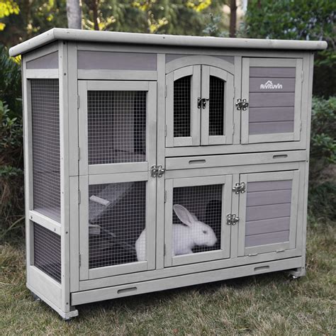 Aivituvin 47 Two Story Rabbit Hutch Bunny Cage With Wheels Indoor