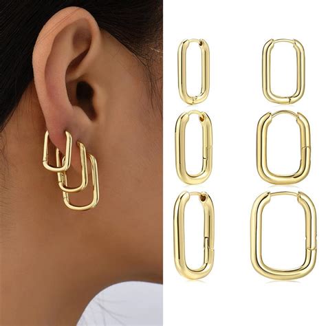 Gold Color Metal Geometric Square Hoop Earring For Women Minimalist