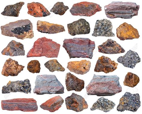 Set Of Specimens Of Natural Mineral Rocks Various Iron Ore Stock