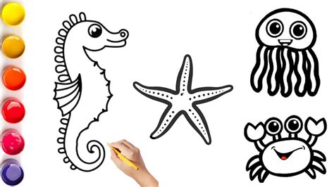 How To Draw Sea Animals For Kids Easy Step By Step Seahorse