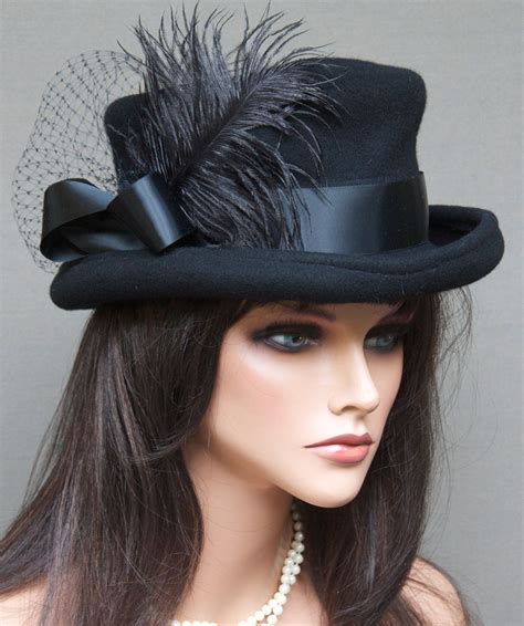 Black Wool Felt Hat Top Hat Victorian English Riding Hat Steampunk