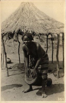 Pc Ethnic Nude Female Native Girl With Drum Africa Vintage Photo