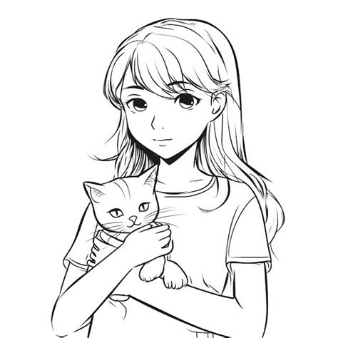 Premium Ai Image A Drawing Of A Girl Holding A Cat In Her Hands