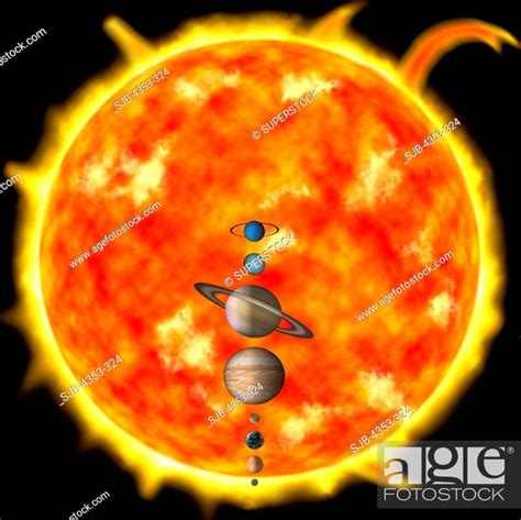Digital Illustration Of The Size Of The Sun With The Planets Of Our