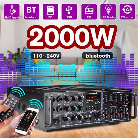 Amplificador Estéreo De Microfone Sd Bluetooth 2000 W Sintonizador De 2 Canais Hifi áudio