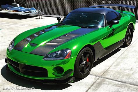 Car wrap price guide, vehicle wrapping and printed graphics price list. Life in Sixth Gear's Green Chrome Viper | Wrapfolio
