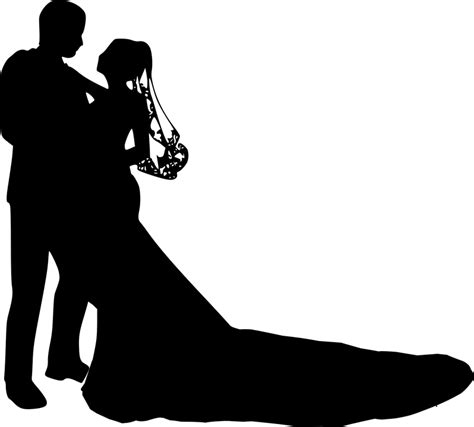 Wedding Silhouette Marriage Vector Married Couples Hugging Kissing