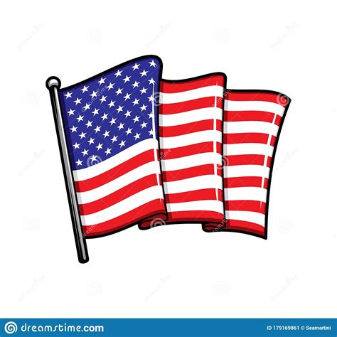 Usa Flag On Flagpole Isolated Vector Icon Stock Vector Illustration