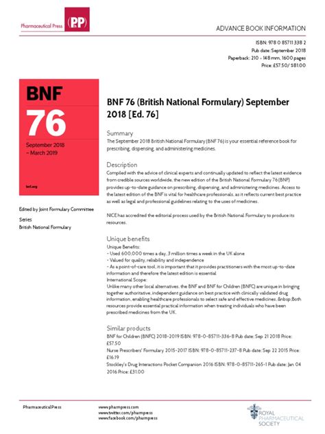 Bnf 76 British National Formulary September 2018 Ed 76 Advance