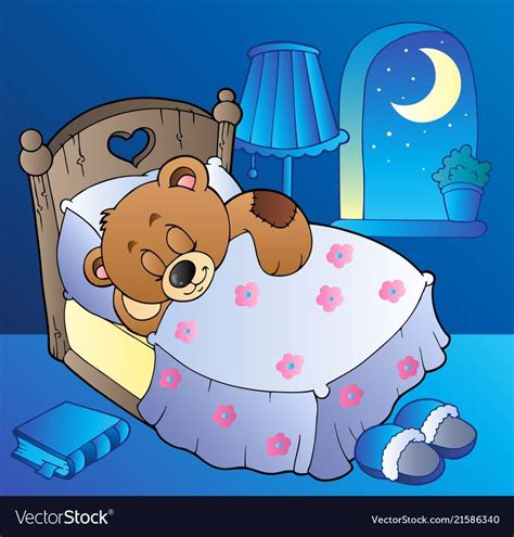 Sleeping Teddy Bear In Bedroom Vector Image On Vectorstock Teddy Bear