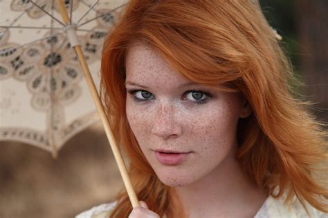 Mia Sollis Redhead Model Women Face Freckles Looking At Viewer