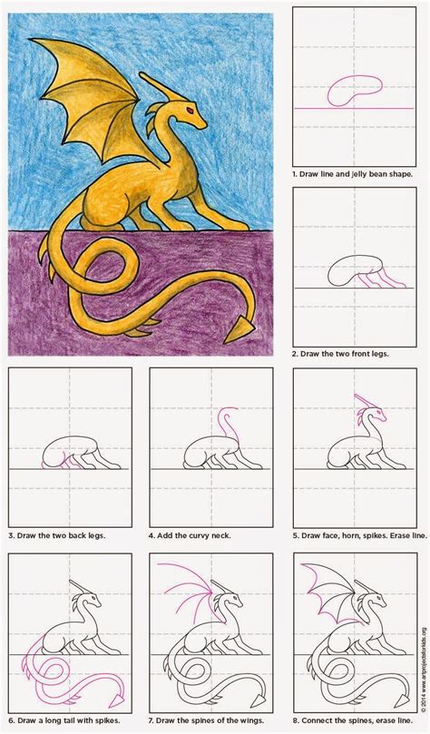 Drawing dragons is a fabulous way to develop your kids art skills in homeschooling. Draw a Sitting Dragon (Art Projects for Kids) | Easy drawings, Dragon art, Cool art drawings