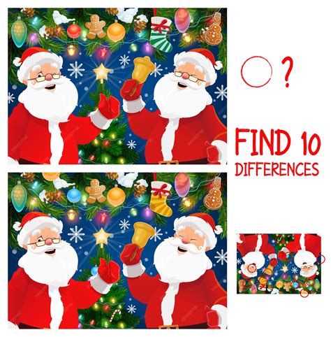 Premium Vector Christmas Game Of Find Or Spot Differences With Santa