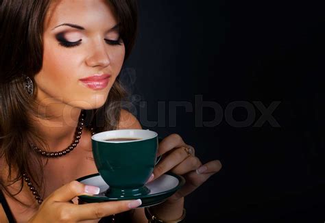 Beautiful Woman Drinking Coffee Stock Image Colourbox