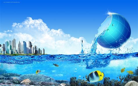 Fantasy Art Artwork Digital Art Water Underwater Fish Cityscape