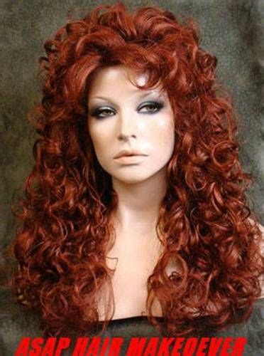 Soft Full Curly Wig Wigs With Wavy Bangs And Long Layers In Copper Red 130 Ebay Curly Wigs