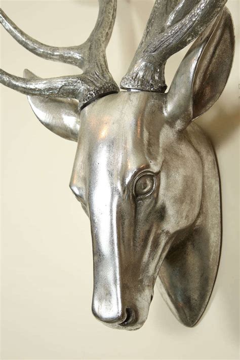 Silvered Metal Deer Head Sculpture At 1stdibs