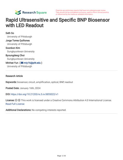 Pdf Rapid Ultrasensitive And Specific Bnp Biosensor With Led Readout