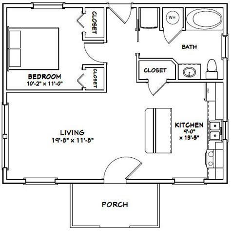 30x24 House 1 Bedroom 1 Bath 720 Sq Ft Pdf Floor Plan Instant Download