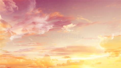Cloudy Sunset Pink Sky Fluffy White Clouds On Gold Sunset Summer