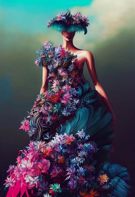 A Haute Couture Fashion Gown Tropical Cyberpunk Midjourney Openart