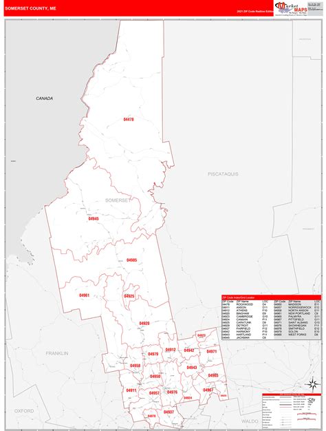 Somerset County Me Zip Code Wall Map Red Line Style By Marketmaps