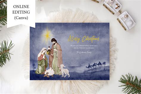 Christmas Greeting Religious Card Nativity Scene Holiday Card By Paw