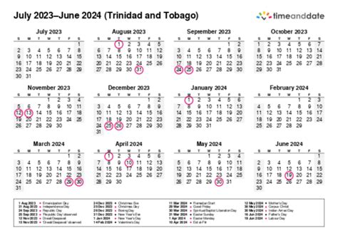 Free Printable Calendar With Holidays For Trinidad And Tobago