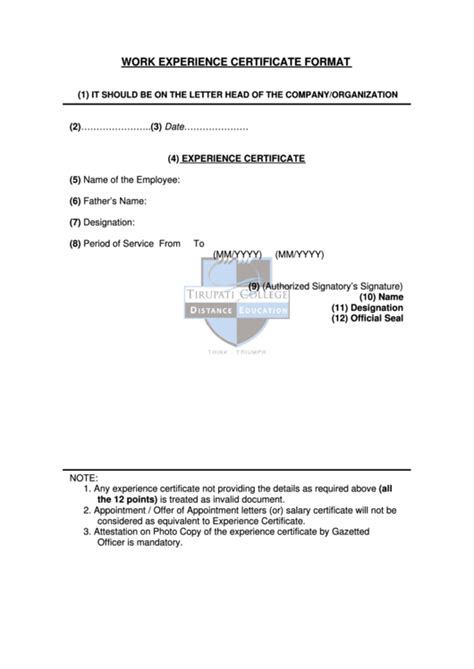 Work Experience Certificate Format Printable Pdf Download