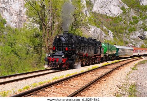 Vintage Steam Train Passing Through Mountain Stock Photo Edit Now