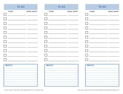 Free Printable To Do List With Notes And Goal Dates 3 Columns Pdf