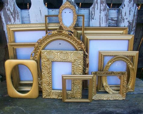 Set of 13 Shabby Chic Gold Picture Frames for Gallery Wall
