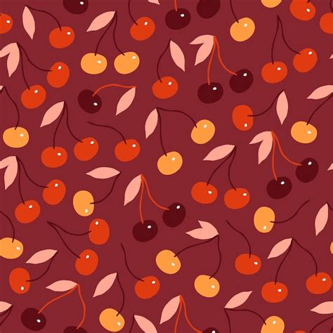 Premium Vector Seamless Pattern With Hand Drawn Cherry In Flat Style