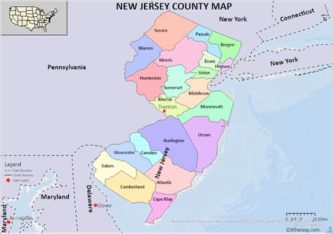 New Jersey County Map List Of Counties In New Jersey With Seats